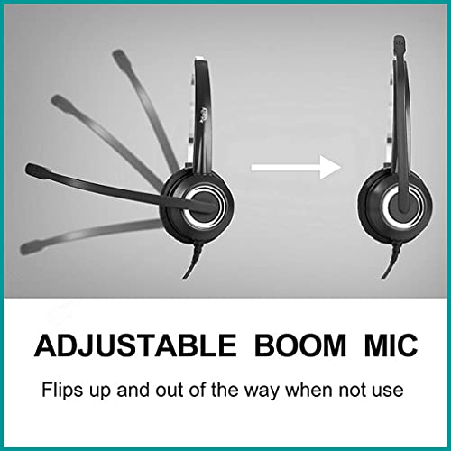 Phone Headset Noise Cancelling Mic RJ9 U10P Bottom Cable Compatible with Polycom VVX, Mitel, Shoretel, Nortel Phones - size: Single Ear