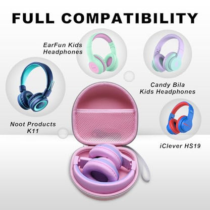 Kids Headphone Case for Acer/iClever/Candy Bila, Pink(Case Only) | for iClever BTH12/HS19/BTH22/BTH20/BTH18/BTH26, JBL Junior 320/320BT, MIDOLA, JoySpark, eKids, ADOOPE, JLab Kids Headphones - color: Pink