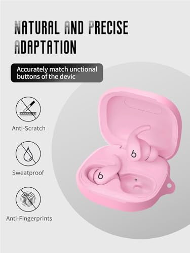 Case for Beats Powerbeats Fit Earbuds 2025 (Pink) | Soft Silicone Protective Cover with Carabiner and Lanyard, Shockproof - color: Pink