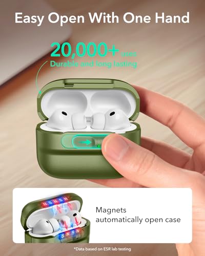 ESR for AirPods Pro 3 Case (2025), Compatible with MagSafe, Green | Compatible with AirPods Pro 3 (USB-C Cable), Magnetic Lid, Full Drop Protection Cover with Lanyard - color: Green, size: AirPods Pro 3 Case