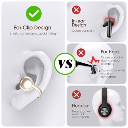 M97 Clip On Earbuds,Secure Fit, Wireless Bluetooth 6.0, Open Ear Headphones with 50H Battery 10-Min Quick Charge, Featherlight C-Shaped Hook, for Running/Gym, IPX5 Waterproof, Deep Bass(off white) - color: off white
