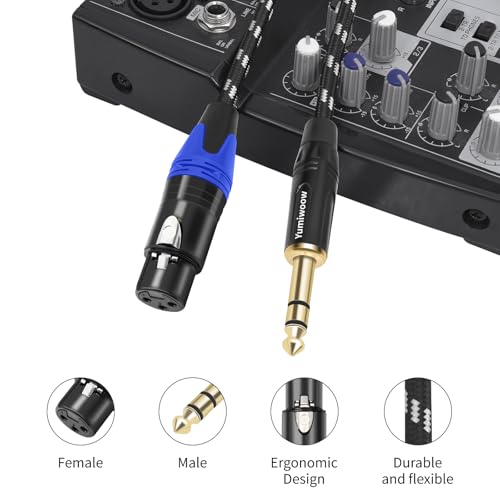 1/4" to XLR Cable,Heavy Duty Nylon Braided,Gold Plated Plug,Balanced 1/4" TRS to XLR Female Patch Cable, Quarter Inch 6.35mm to 3pin XLR Female Microphone Cable, for Speaker,Mixer-3.3ft/2Pack