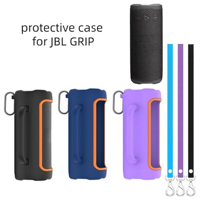 Silicone Case Cover for JBL Grip Portable Bluetooth Speaker, Soft Protective Sleeve Skin Travel Protective Carrying Case Storage Holder with Carabiner and Shoulder Strap (Purple) - color: Purple