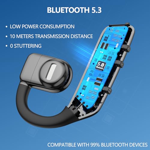 Bluetooth earpiece V5.3 Single Ear Bluetooth Headset, with Noise Cancellation and Microphone Compatible, Talk time of 30 Hours Bluetooth Phone Headset, Available for iPhone and Android.