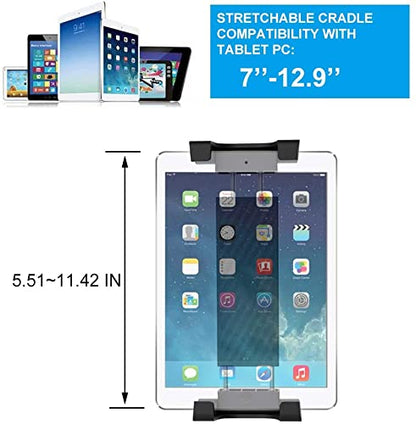 LycoGear Tablet Smartphone 5/8 Microphone Stand Mount, Pro Grade Mic Adapter, Anti-Slip Holder for Musicians Performers Studio Recording Compatible with iPad mini Air Pro Galaxy tab & iPhones