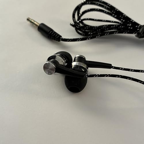 Black in-Ear Earbuds Stereo Tangle Free Braided Cable Cord Quality Sound High Bass Silicone Tips for iPod Zune MP3 Player 3.5mm Jack