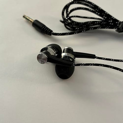 Black in-Ear Earbuds Stereo Tangle Free Braided Cable Cord Quality Sound High Bass Silicone Tips for iPod Zune MP3 Player 3.5mm Jack
