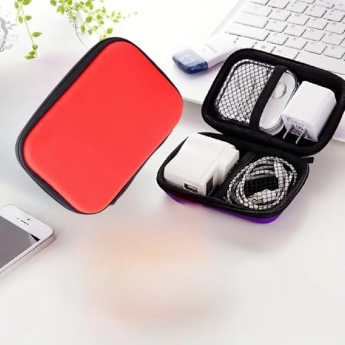 Rectangular Earphone Bag, Key Packaging, Portable Data Cable Storage Case, Coin Pouch, Change Storage Bag(Red) - color: red