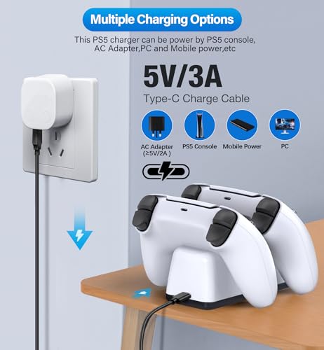 for PS5 Controller Charging Station, for PlayStation 5 Dualsense Charger - color: White