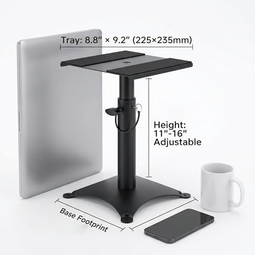 Height Adjustable Desktop Speaker Stands 1 Pair, Metal Desktop Studio Monitor Speaker Stands Bookshelf Speaker Stands 360° Swivel, 62lbs Load, Ideal for Recording Studio, Home Office & Gaming