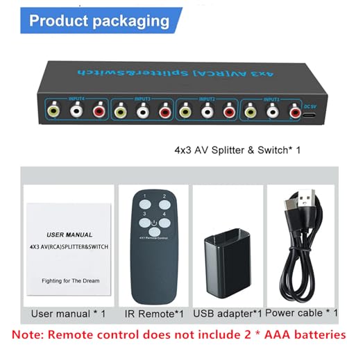 MOUDOAUER AV Switch RCA Switcher, 4 in 3 Out Video L/R Audio Selector Box for DVD STB Game Consoles