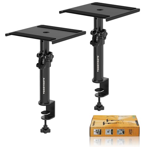 Vondynote Set of 2 Desktop Clamp Speaker Stands Short Studio Monitor Stands Height Adjustable | Height Adjustable 9"-14", Desk Mount, for Monitor Speakers Laptop Projector CD Player