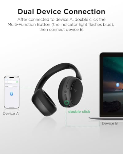 TALIX H30 Hybrid Active Noise Cancelling Headphones, 110H Playtime Hi-Res Audio Bluetooth 6.0 Wireless Over Ear ANC Headphones for Commute/Travel (Black) - color: Black