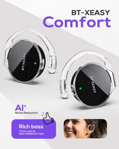 On Ear Headphones Bluetooth 5.4, Noise Cancelling Open Ear Headphones Wireless, Water-Drop Shaped Clip On Sport Headset Bluetooth with 4 Microphone, Comfort Fit Earphones with Long Battery Life - color: Black&Silver&Black