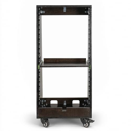 Sound Town DIY Slanted 20U Studio Rack (12U Top + 8U Lower) with 2U Bottom Storage, Slide-Out Tray, Casters, for Home Studio and Recording Room, Birch Plywood, Black Espresso (SDRK-ST20TD) - size: 20u(12u Top + 8u Lower),Black Espresso