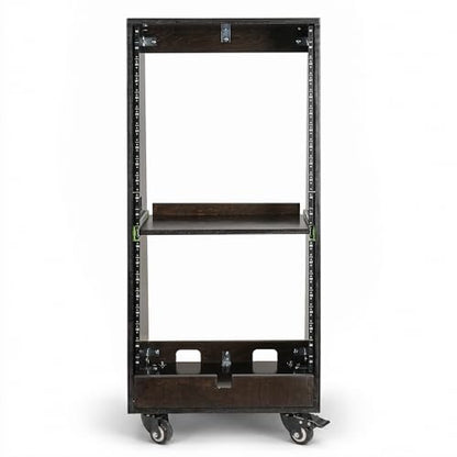 Sound Town DIY Slanted 20U Studio Rack (12U Top + 8U Lower) with 2U Bottom Storage, Slide-Out Tray, Casters, for Home Studio and Recording Room, Birch Plywood, Black Espresso (SDRK-ST20TD) - size: 20u(12u Top + 8u Lower),Black Espresso