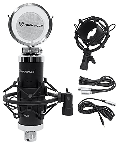 Audiosavings Bundle: (2) MR824 8 170W Powered Studio Monitors Bundle with (2) Rockville Adjustable Studio Stands + (2) Foam Pads, 10.35" x 13" + Condenser Mic w/Metal Shock Mount (7 Items)
