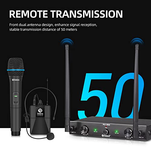 D Debra Audio AU200 Pro UHF 2 Channel Wireless Microphone System with Cordless Handheld Lavalier Headset Mics, Metal Receiver, for Karaoke Church Party (2 Bodypack) - style: 2 Bodypack