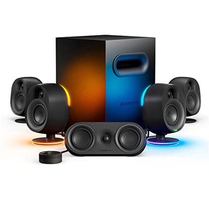 SteelSeries Arena 9 Illuminated 5.1 Desktop Gaming Speakers – 5.1 USB Surround Sound – Wireless Rear Speakers – 2-Way Speaker Design – Subwoofer – RGB Light, Bluetooth – PC, PlayStation, Mobile, Mac - style: Arena 9