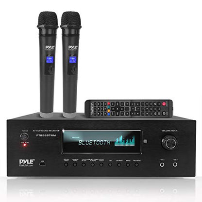 Pyle 1000W Bluetooth Home Theater Karaoke Receiver - 5.2-Ch Stereo Amplifier 2 UHF Wireless Microphone Video Pass-Through Supports, MP3/USB/HDMI/AM/FM Radio - Pyle PT888BTWM.5