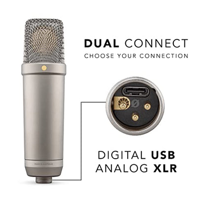 RØDE NT1 5th Gen Studio Condenser Microphone, XLR + USB-C, Black - color: Silver
