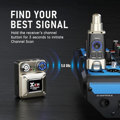 Xvive U45 Wireless in Ear Monitor System 5.8ghz IEM System Transmitter and bodypack Receiver for Studio, Band Rehearsal, Live Performance, Channel Scan Mode - style: U45