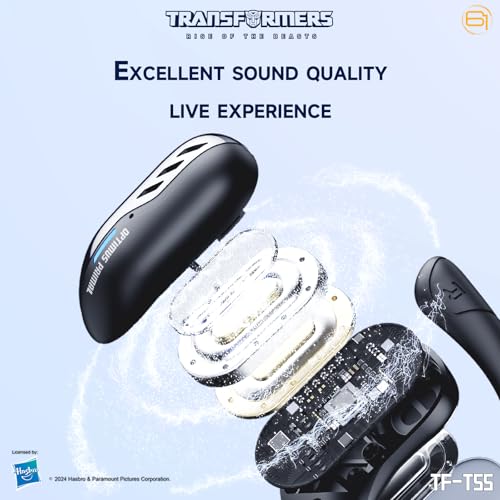Transformers TF-T55 Open-Back Bluetooth Wireless Earbuds, Sleek Wing-Like Design Passive Noise Cancelling in-Ear Cool HiFi Calling Dual Modes Sports Earphones LED Display (Yellow - Bumblebee) - color: Bumblebee Yellow