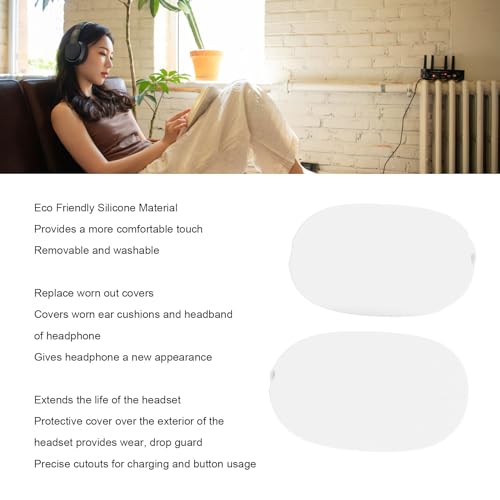 Headphone Protective Cover Kit for iOS Over Ear Headset, Silicone Headband Pad Beam Cushion Earpad Ear Cup Covers Set, Replacement Protector with Precise Openings, Washable (White) - color: White