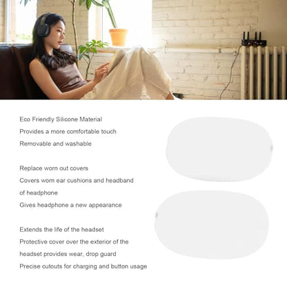 Headphone Protective Cover Kit for iOS Over Ear Headset, Silicone Headband Pad Beam Cushion Earpad Ear Cup Covers Set, Replacement Protector with Precise Openings, Washable (White) - color: White