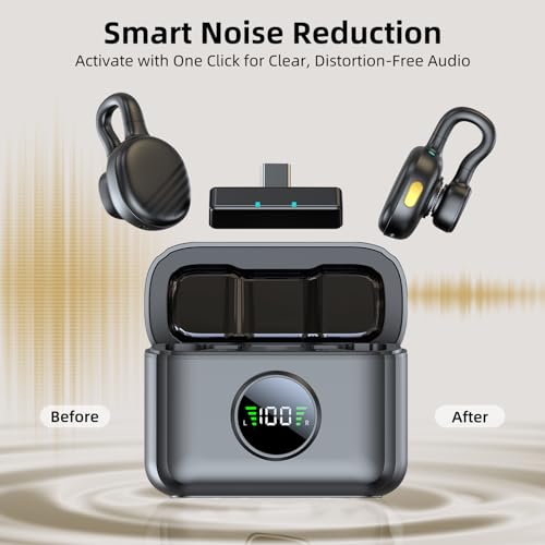 Mini Wireless Microphone for iPhone and Android Content Creator Mic | USB C Lavalier, Charging Case, 21H Battery, Noise Canceling, Video Recording