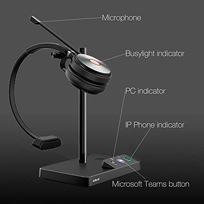 Yealink WH62 Teams Certified Headset with Headphones Stand Charger, Connects to Deskphone, PC/Mac, Made for Video Meeting on Teams, Zoom, RingCentral, Webex, Meet, Global Teck Microfiber Included