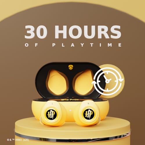 iJoy Harry Potter Hufflepuff Wireless Bluetooth Earbuds with Charging Case, Built-in Mic, 30 Hr Playtime, Officially Licensed | Harry Potter Gifts for Women, Men, Teens, Kids & All Fans of Hufflepuff - color: Hufflepuff