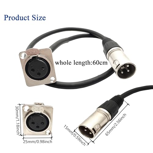 XLR Patch Cable XLR Male to Female Panel Mount Patchbay Cable for Floor Box, Stage Box 2ft 1pc - style: 1PC XLR Female Panel Mount to XLR Male