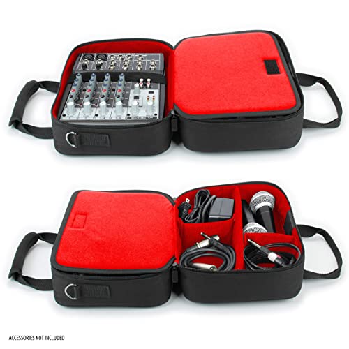 USA Gear DJ Mixer Case - Compact Audio Channel Mixer Bag with Accessory Storage for Microphones, Cables - Fits APC Mini MK2, Roland P-6, Yamaha MG06x, Behringer Xenyx 802, Q802USB & more (Red)