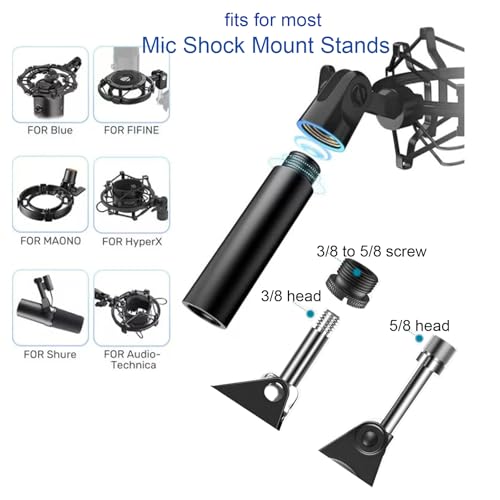 13 Pack Microphone Stand Adapter Screws with Extension Tube,Black Aluminum Alloy,3/8 to 5/8 and 1/4 Threaded Screw Mount for Mic Boom Arm,Camera Tripod,Projector Stand Arm,Fill Light