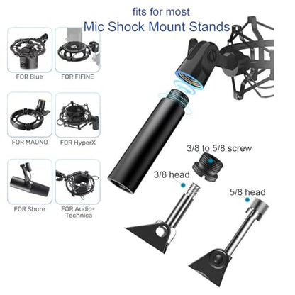 13 Pack Microphone Stand Adapter Screws with Extension Tube,Black Aluminum Alloy,3/8 to 5/8 and 1/4 Threaded Screw Mount for Mic Boom Arm,Camera Tripod,Projector Stand Arm,Fill Light