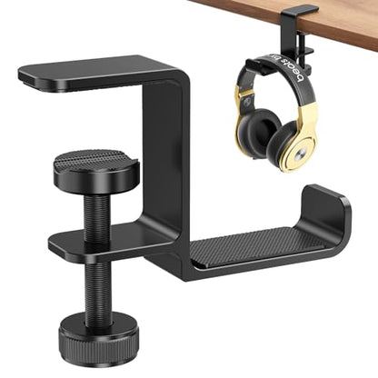 Headphone Hanger Holder Stand-Under Desk Headphone Hanger， Headset Hook Holder Space-Saving Aluminum Stand with Universal Fit for Gaming PC Accessories (Black-1PCS)