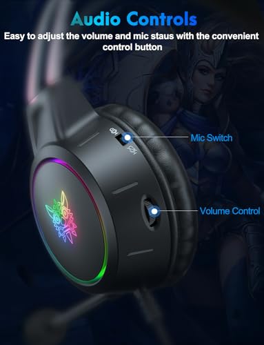 Lightweight Gaming Headset, RGB Lighting, Wired Over Ear Headphones with Mic for PC Laptop PS4 PS5 Switch, Stereo Surround Sound, Self-Adjusting Headband, Black Cat Ear - color: Black Cat Ear