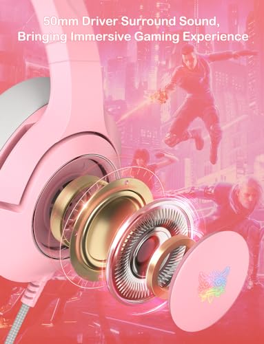 PHNIXGAM Gaming Headset - Removable Cat Ears, RGB/Retractable Mic (A Pink) | Wired 3.5mm surround sound gaming headphone, compatible with PC, PS4, PS5, mobile, cute light pink design - color: A Pink 3.5mm