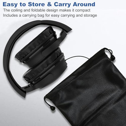 Joysico 19.5Ft / 6M Extra Long Cord Headphones for TV PC w Volume Control | Spring Coiled Cable, RCA Adapter, 3.5mm Wired Plug & Play, Comfortable Headset Over Ear Earphones for Seniors Hard of Hearing