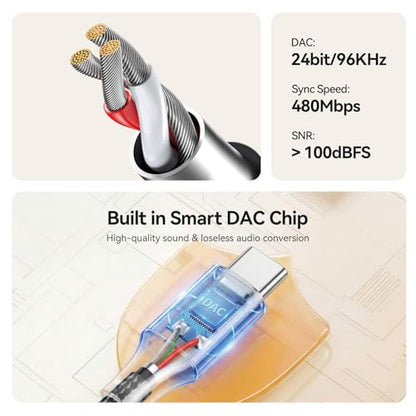 SAMZHE USB C to 3.5mm Audio Adapter, HiFi DAC Aux Dongle with Mic - size: 1 Pack