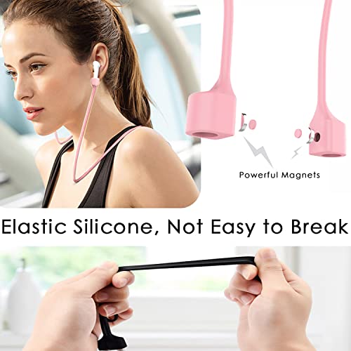Mooyavia Ultra Strong Magnetic Anti-Lost Strap for AirPods Pro - 5 Pcs | Compatible with AirPods Pro 3/2/1 & AirPods 4/3/2/1,Soft Silicone Sport Neck Lanyard,with 1 Pairs Anti Lost Earhook - color: A3-black+white+sky Blue+mint Green+pink