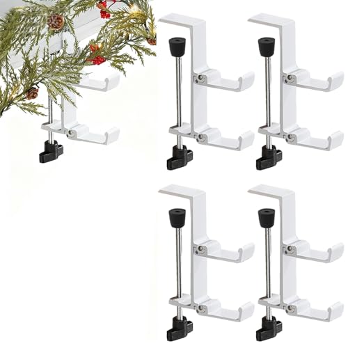 Fireplace Stocking and Garland Hanger, 2 in 1 Mantel Hanger for Garland, Fireplace Stocking Holders for Mantle Garland Hooks for Xmas Holiday Home Party Decoration,Fits 0.31”-3.9”Mantles (White, 4) - style: Fold 4 White