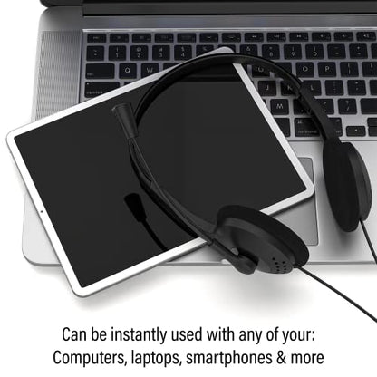 Maeline Stereo Headsets with Microphone, On-Ear Wired Headphones 3.5mm Jack Stereo Computer Headphones with Mic for Office, Meetings, PC, Laptop, Call Center Skype - 5 Pack - Black