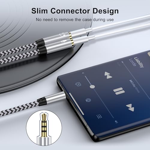 3.5mm Headphone Splitter, Audio Stereo Y Splitter Aux Cable for Earphones | Male to Female Dual Headphone&Microphone Jack Adapter Compatible with PS4 PS5 Xbox Switch Gaming Headsets Phone Tablet Laptop - color: white