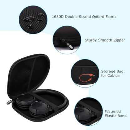 Ginsco Case Compatible with JBL Tune 510BT Bluetooth Headphones, with JBL Tune 520BT/670NC Live 460NC, with Sony WH-CH520/510, Portable Travel Carrying Headphone Case for On Ear Headphones (Black) | Bluetooth Headphones - color: Black