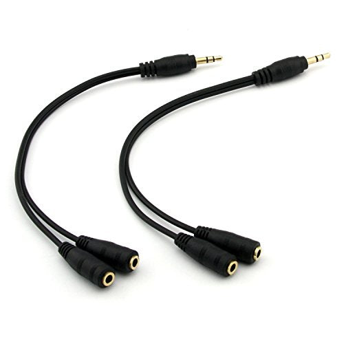2-Pack Gold Plated 3.5mm Stereo Jack Splitter Cable Adapter Connectors ,3.5mm Male To 2 X Female - for Connecting External Speakers or Use Both Output for Speakers For Ipod, Mp3 Player