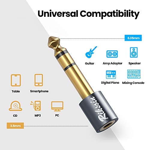 Headphone Adapter, 4-Pack 6.35mm (1/4 Inch) Male to 3.5mm (1/8 Inch) Female Stereo Audio Adapter [Gold Plated, Hi-Fi Sound] for Amp Adapter, Guitar, Digital Piano, Microphones, Speaker - size: 6.35mm to 3.5mm 4-pack