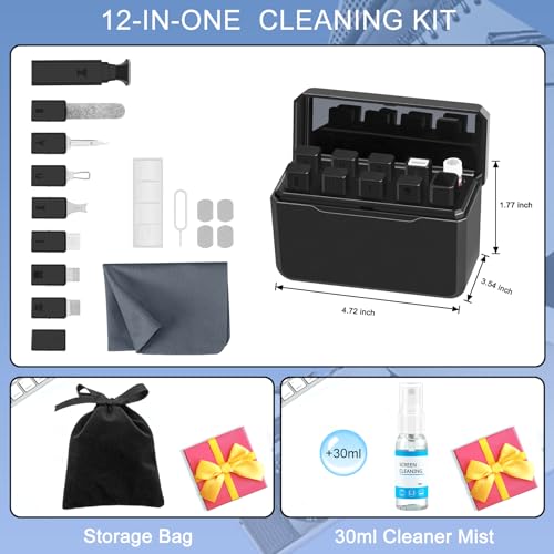 walrfid Cleaner Kit for AirPod, 12-in-1 Earbud Cleaning Kit | with 30ml Screen Cleaner and Camera Lens Cleaning Pen, Multi-Tool for Charging Case Tablet iPad Phone Charging Port
