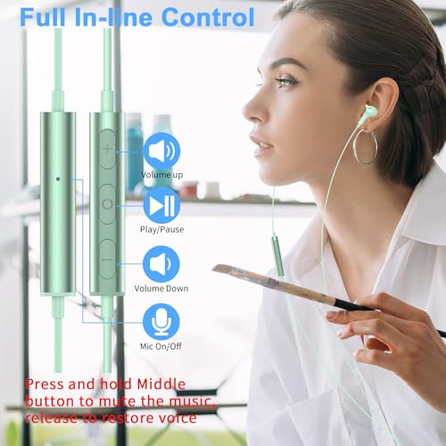 USB Earbuds with Microphone for PC Laptop,Wired USBA Headset,Green | in Ear Buds Noise Isolating Light Laptop Earphones,Headphones with Mic for Dell HP Computer PC Office Zoom Work Gaming School - color: Green